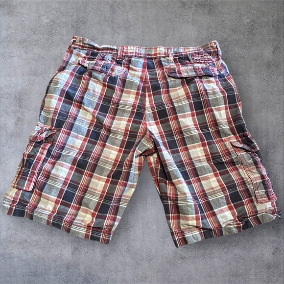 Broken Threads Mens Plaid Cargo Shorts Size 36 Red Blue Cotton Casual - Picture 6 of 6